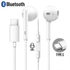 Fone de Ouvido Conexão Type C Bluetooth Intra-Auricular com Microfone Controle de Volume Branco